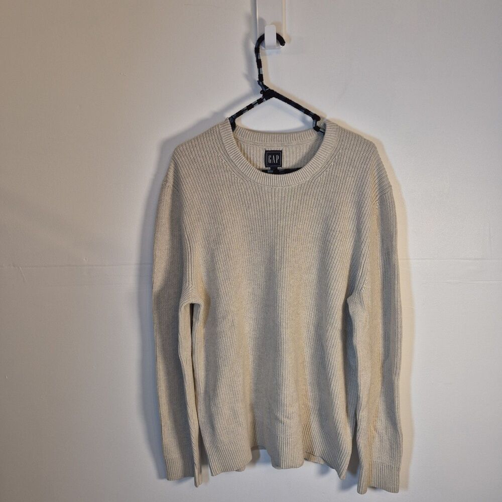 Gap Men's Shaker Sweater Size XL Light Cream Crewneck 100% Cotton